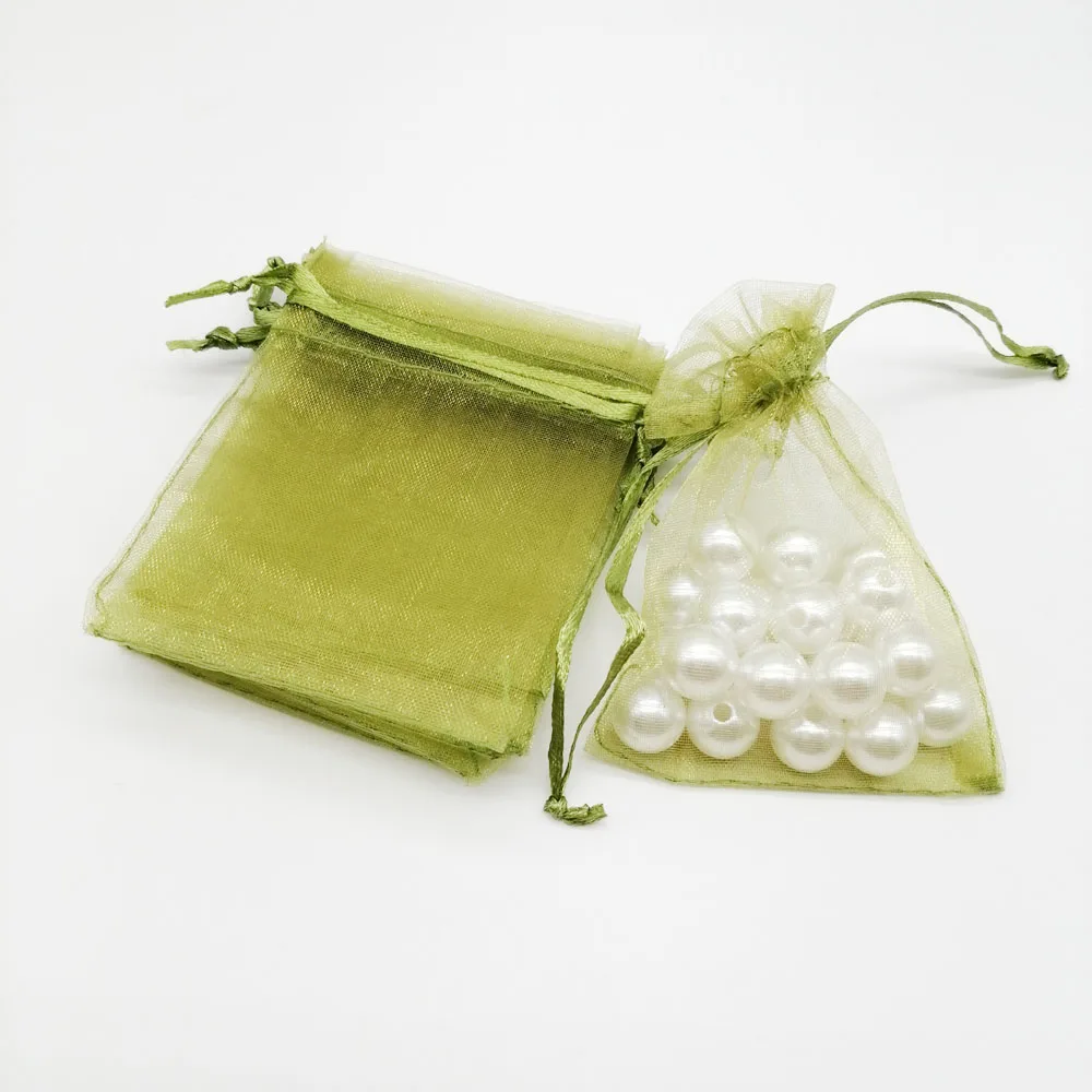 500pcs Organza-Bags Army Green Organza Gift Bags For Jewelry Packaging Display Christmas Wedding Jewelry Storage Drawstring Bag