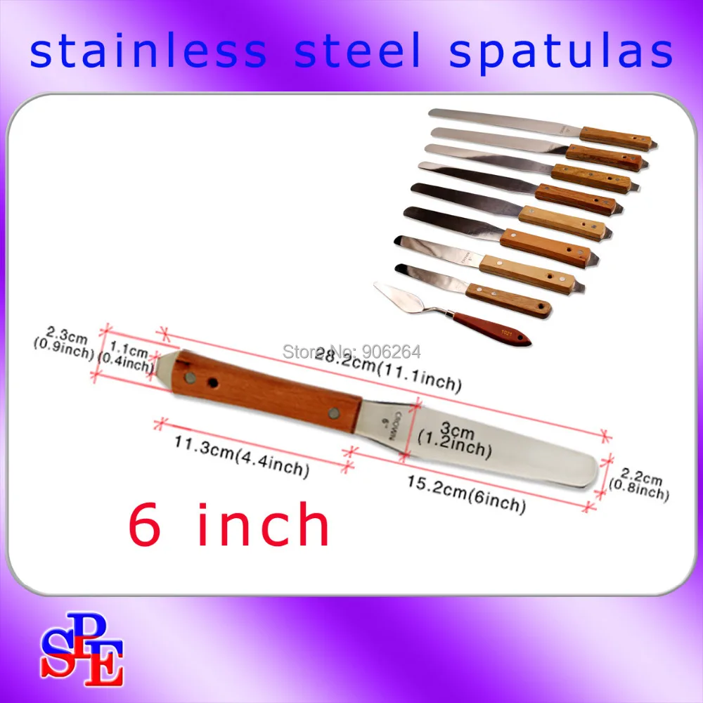 6 Inch Stailess Steel Spatulas for Ink or Cake with Wooden Handle