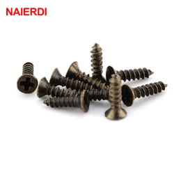 200PCS NAIERDI Screws M2*6mm 8mm 10mm Bronze Flat Round Head Self-Tapping Screw For Antique Hinges Decoration Wood Hardware Tool