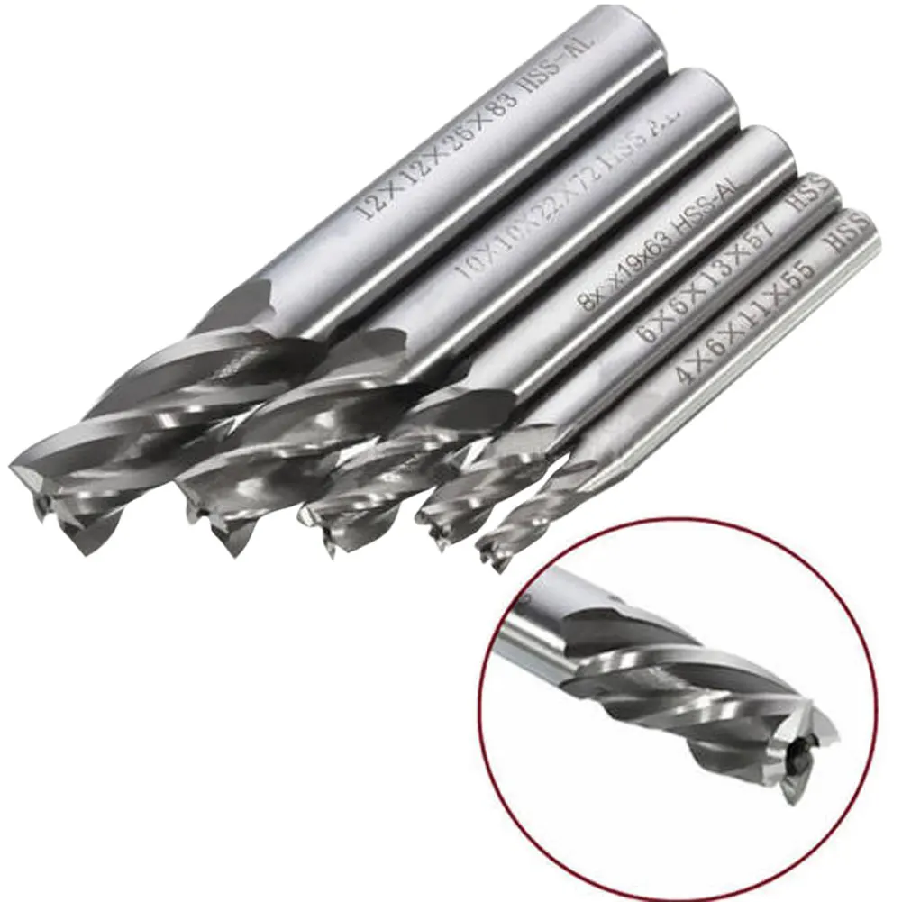 

5pcs/Set Carbide End Mill HSS Straight Shank 4Flute Router Cutter Drill Bit Power Tool 4 6 8 10 12mm Endmill Router Bits iron