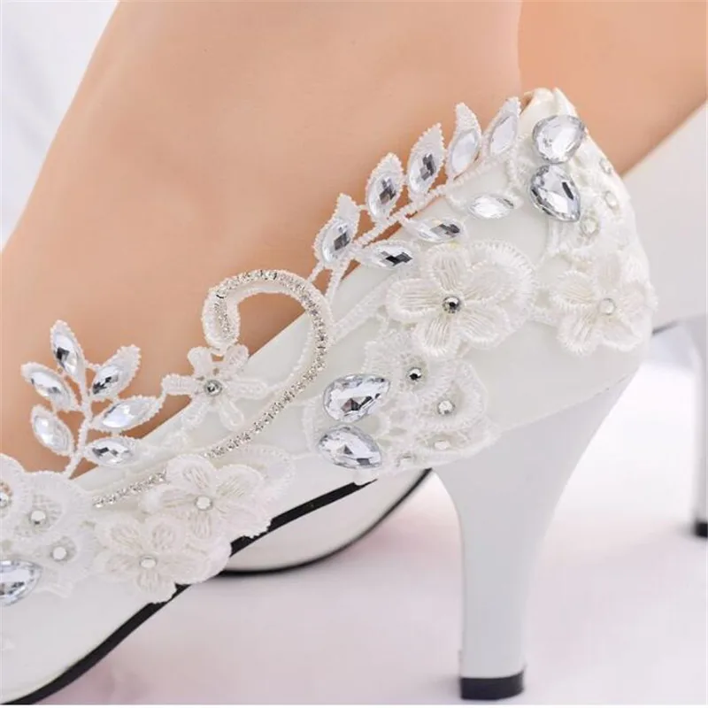 Crystal White Wedding Shoes Bride Female High Heels Shoes woman 2019 diamond princess Ball party shoes shoes zapatos tacon mujer