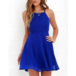 Sexy Club Royal Blue Lace Up Backless Spaghetti Strap Skater Dress A Line Purple Party Vestido 2021 abiti estivi per ballare