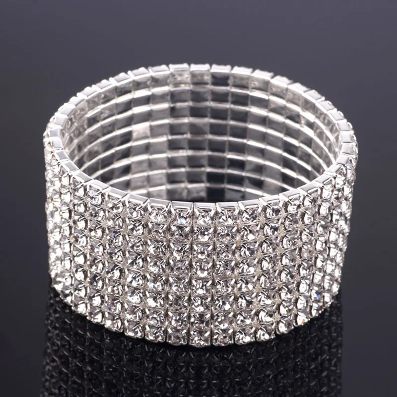 TREAZY 1-8 Rows Rhinestone Crystal Bracelet Bangle Elastic Bling Wristband Wedding Bridal Bridesmaid Bracelet Jewelry Gifts