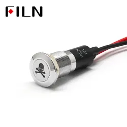 Film 12mm deska rozdzielcza samochodu symbolem czaszki led czerwony żółty biały niebieski zielony 12 v wskaźnik led światło z 20 cm kabel