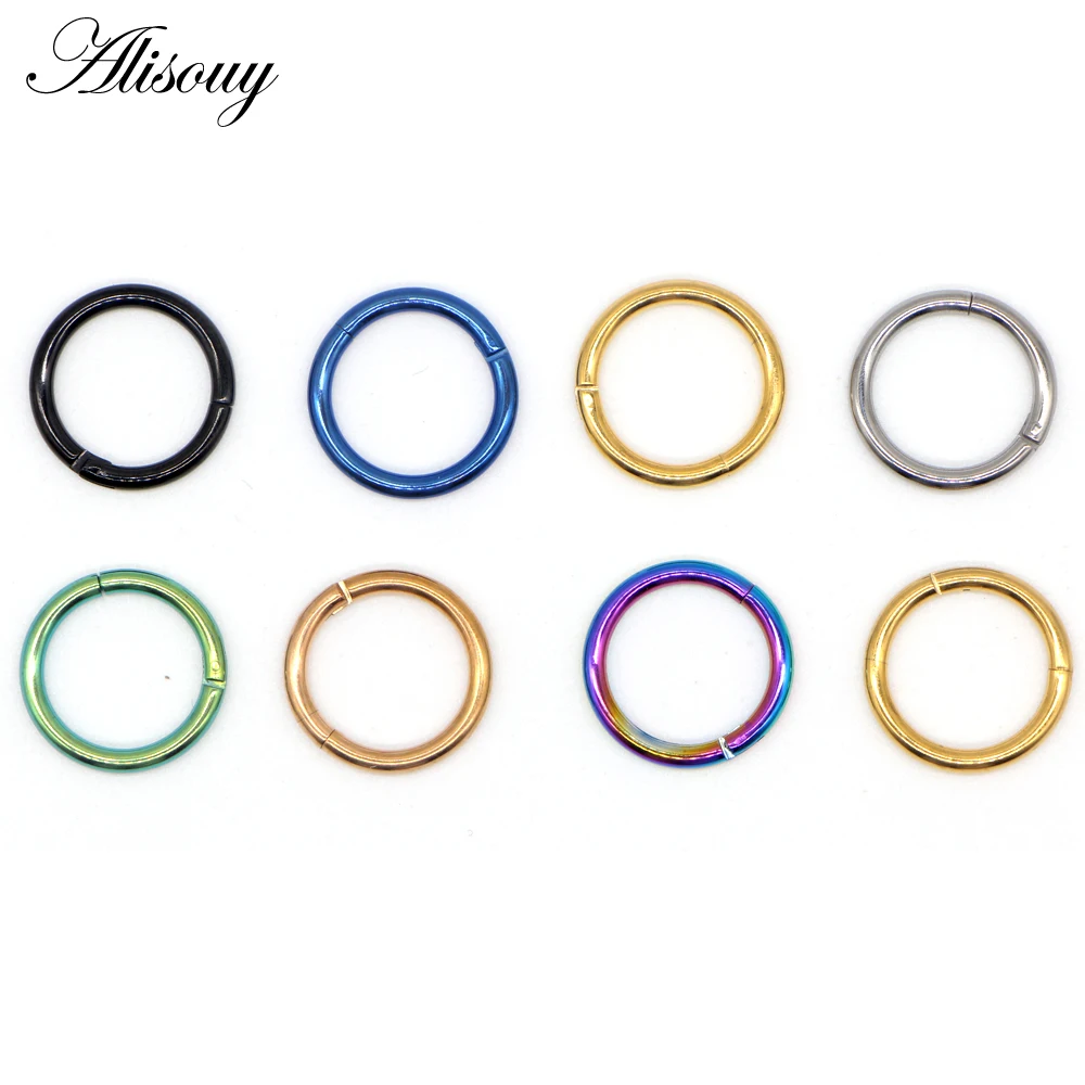 Alisouy 1PC Steel Tiny Nostril Segment Septo Nose Rings Captive Ear Nose Hoop Piercings Clip on Helix Rings Body Jewelry 7 Color