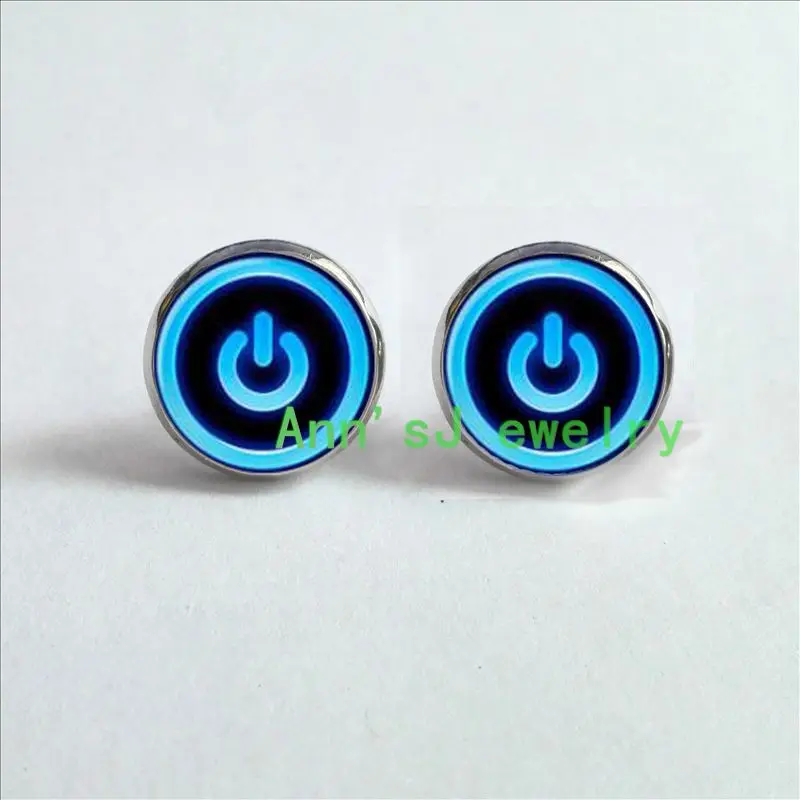 HZ4-0061 1pair Button Power Earrings neon ear nail computer Earrings Jewelry glass ear stud Cabochon Earrings