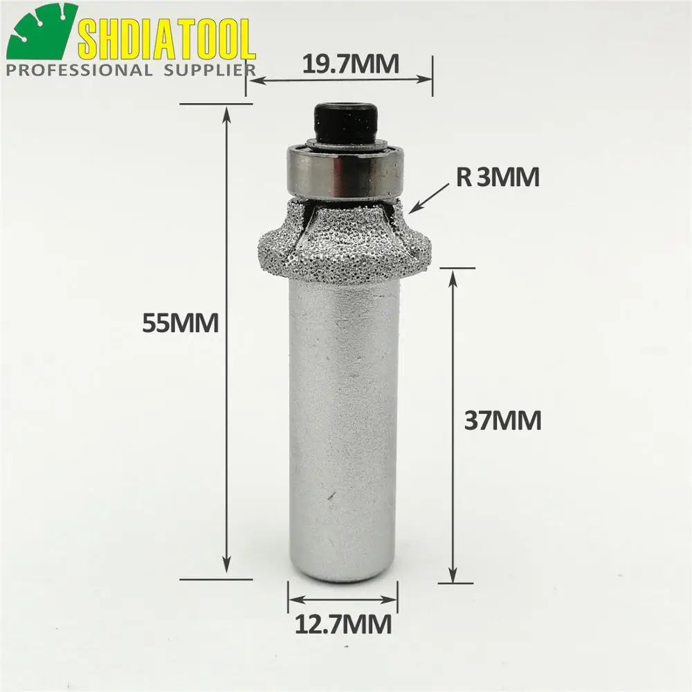 SHDIATOOL (Nr. 5) 2 stuks Radius 3mm Vacuümgesoldeerde Diamond Router Bits Met 1/2 "Shank Graniet Marmer Rand Profilering Router Cutter