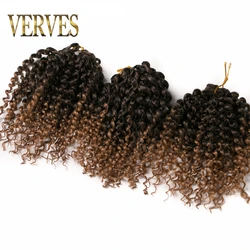 Verves-Brown sintético Crochet Tranças Cabelo, Trança encaracolada, Ombre Trança, Extensões de cabelo, Borgonha, Preto, 8 