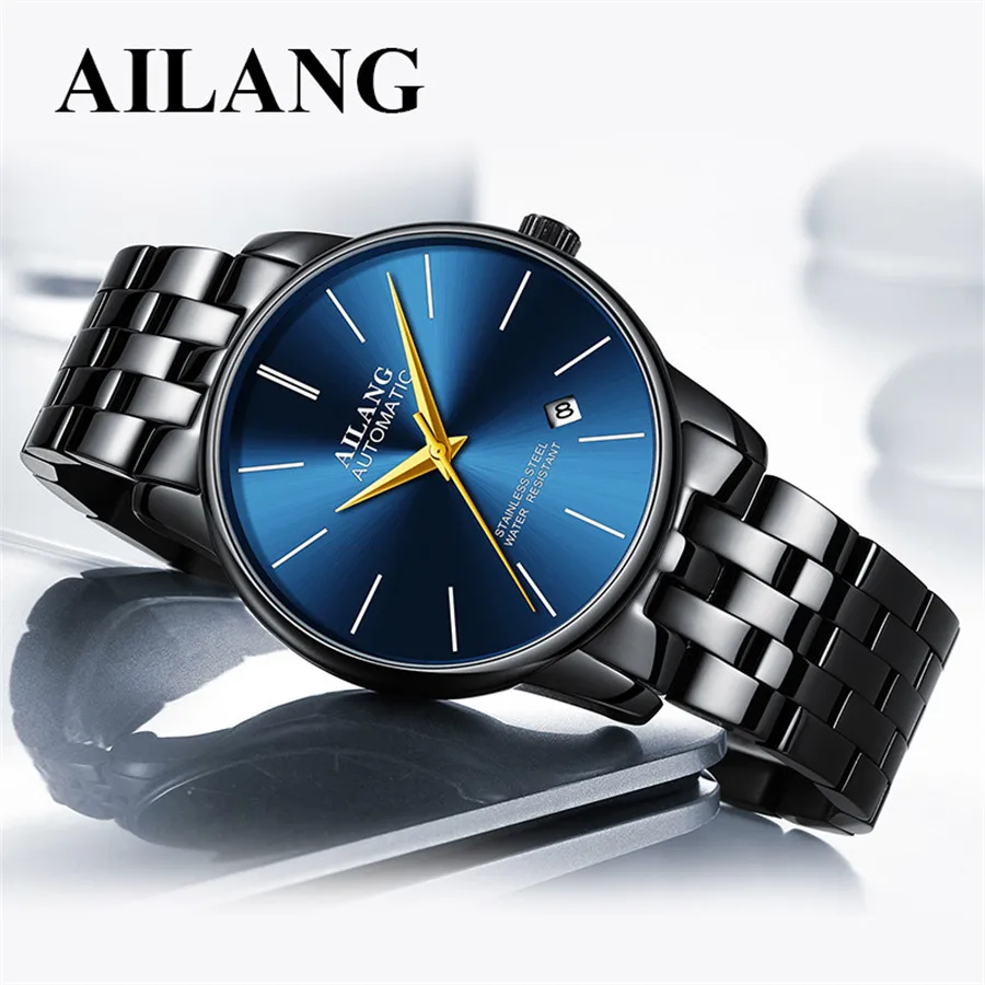 AILANG Brand Ultra-thin dial Fashion Simple Watches Luxury Men\'s Mechanical Sports Wrist Watch Leather Male Clock Montre Homme