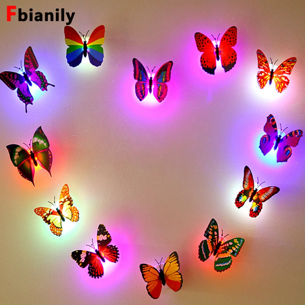 Color light Butterfly Wall Stickers easy installation night light Home living kid room Fridage bedroom decor