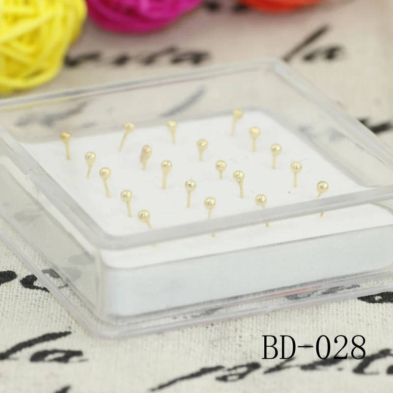 Box gold Color Fashion Body Jewelry Ball Shape Nose Stud Nose for Women Girl Set Piercing Accessories Bijoux Nose Ring 2mm 3mm