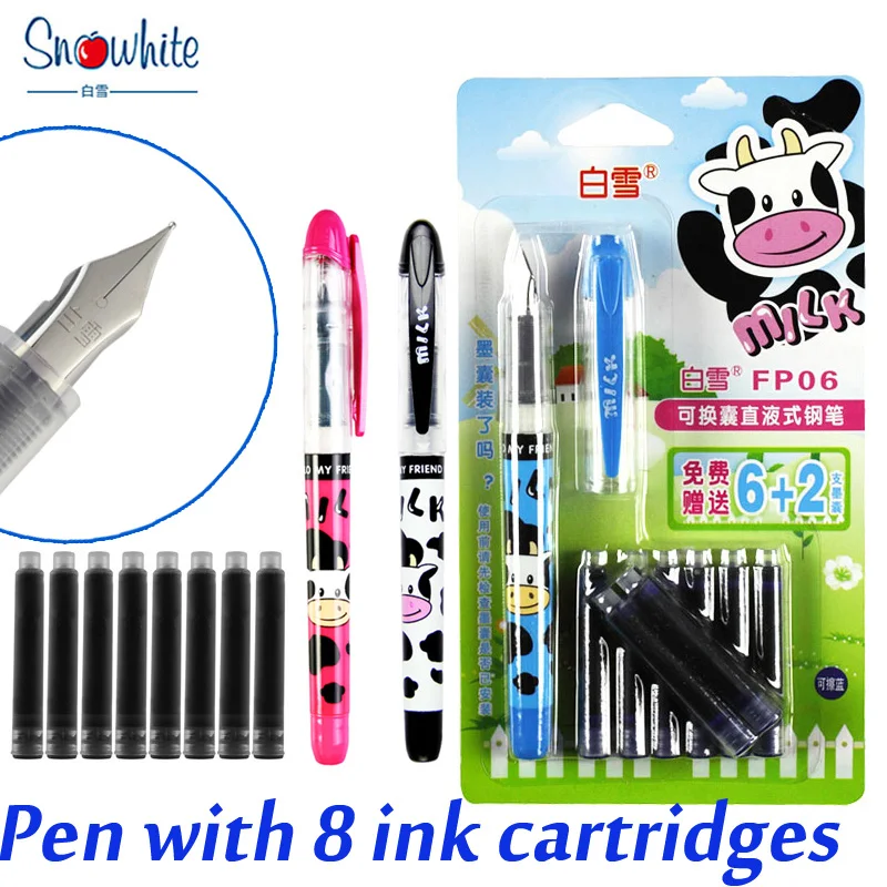 Snow fp06 erasable  fountain pen with 8 ink cartridges  cow student pen cartoon boys girls gift stationery