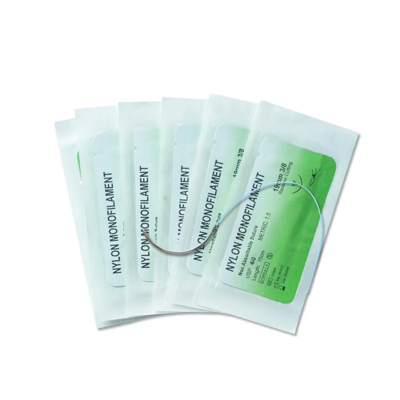 Surgical Synthetic Skin Suture Thread With Needle Surgeon Veterinary Suture Kit Suture Wire Nylon Monofilament 12pcs 75cm 4/0