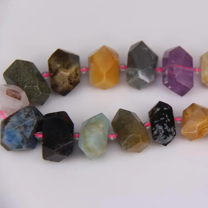 Full Strand Mixed Stones Faceted Nugget Beads,Quartz Crystal,Sodalite,Unakite,Amazonite,Center Drilled Cut Slabs