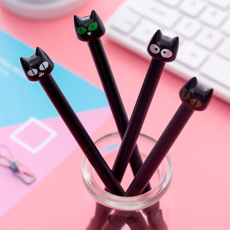 1 PCS Cats Expression Black Cat Doll Neutral Pen Mysterious Black Neutral Pen Cartoon Black Cat Kawaii School Supplies Pen