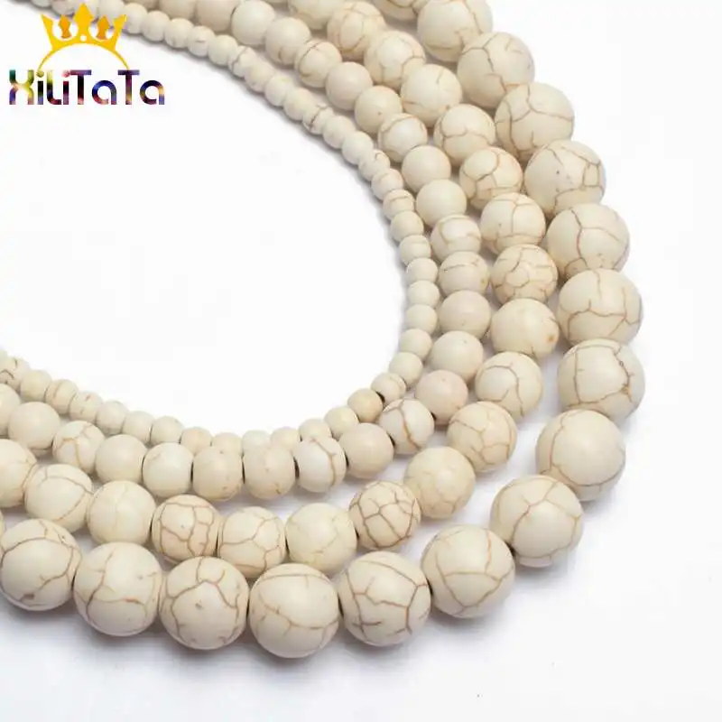 Natural White Turquoises Stone Beads Round Loose Spacer Beads 15\'\' 4/6/8/10/12/14mm For Jewelry Making DIY Bracelets Necklace