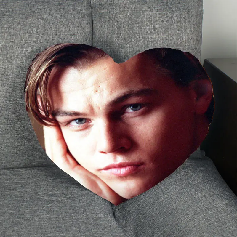 New Pillow Case Leonardo DiCaprio Heart Shape Satin Fabric Pillow Cover For Home Bedroom Wedding decorate Pillow Cases