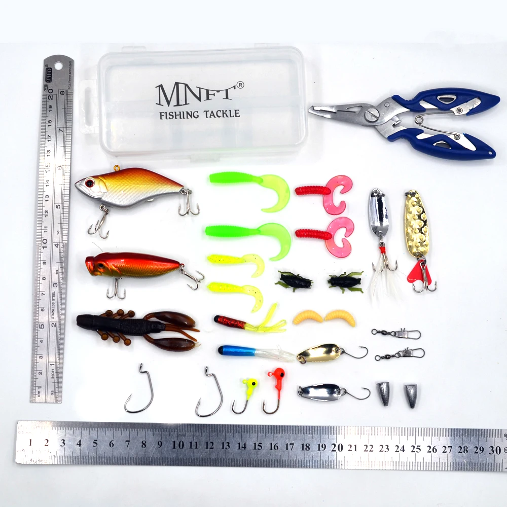 MNFT 29PCS Fishing Lures with Box Soft Worm Carp Lead Head Jig Hooks Soft Worm Fishing Lure Set