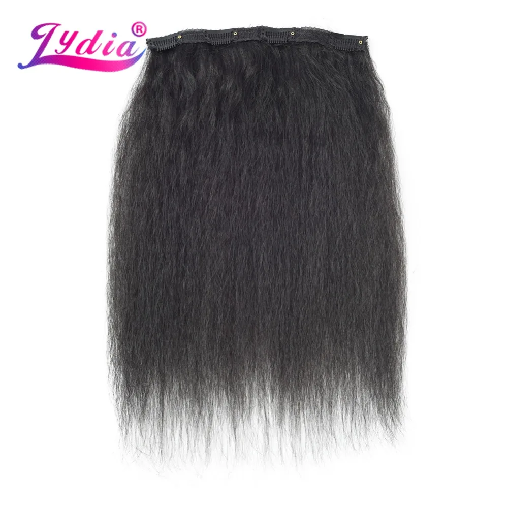 Lydia-Kinky Straight Long Synthetic Hair Extensions Bundles, Kinky Hair, resistente ao calor, 18 Clips, 16-20 ", 8pcs por conjunto