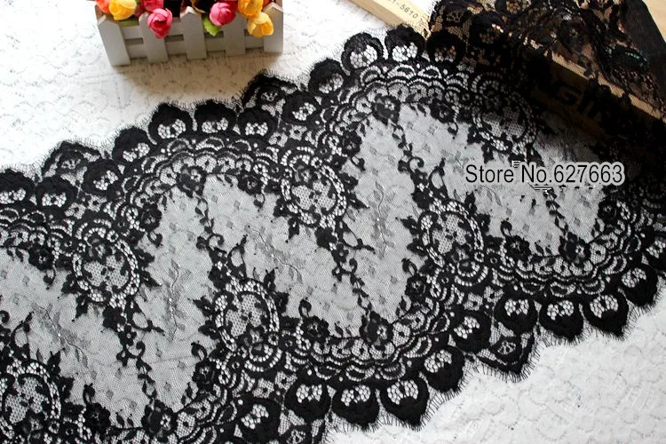 3Meters 35cm Width Black Eyelash Lace Trim Flowers Underwear Bra Decor Craft Sewing Lace Fabric Dress Making DIY