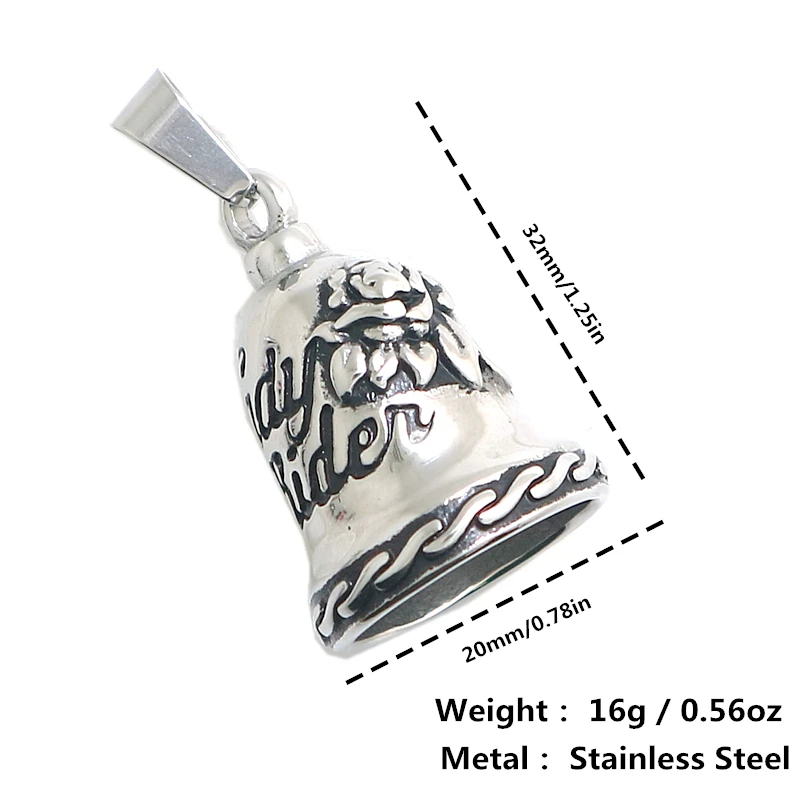 316L Stainless Steel Cool Lady Rider Rose Flower Have Sound Ring Bell Pendant For Gift