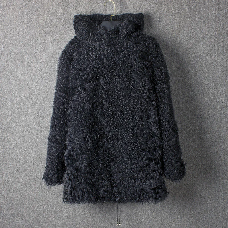 With Fur Hood winter jacket women  High grade zipper wool jacket