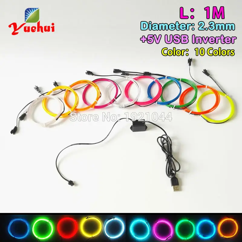 EL Wire Glowing Tube Flexible Neon Light Rope Tape for Wedding Decor, 1m, 10 Colors Available, USB, Bead, DC-5V, Hot