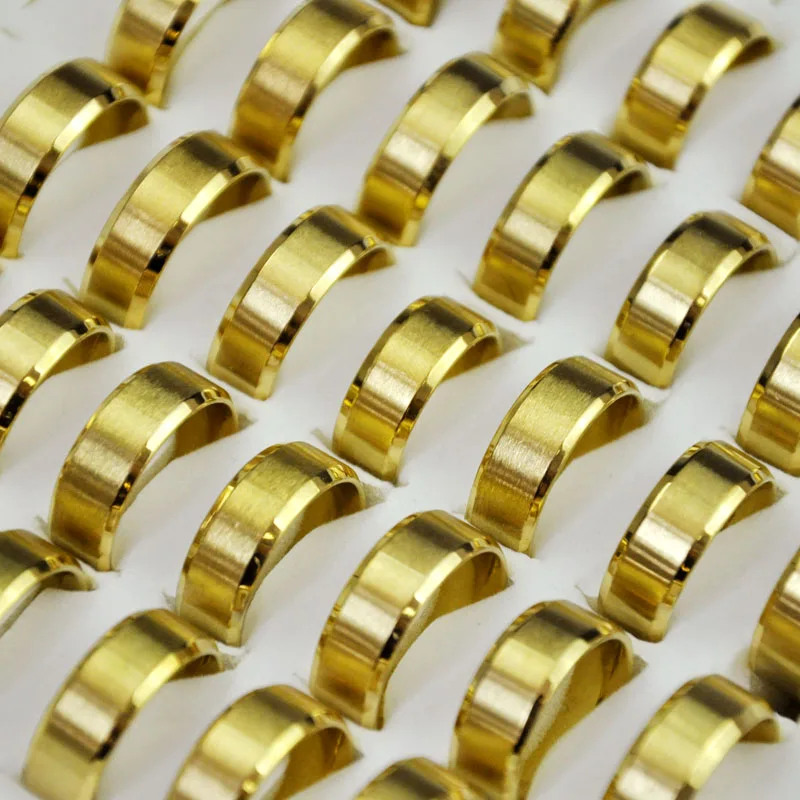 

100Pcs Gold Men Ring Stainless Steel Rings Lots Jewelry Bulks LR4142