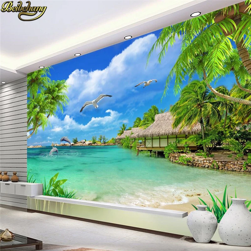 custom blue sky wall Maldivian seaside scenery surf 3D Wallpaper Modern Art Mural Photo Wall paper Living Room Home Decor