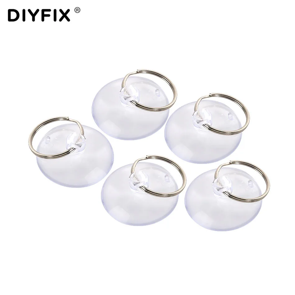 DIYFIX 5Pcs Light Duty Small Suction Cup with Metal Key Ring for Smart Phone Tablet LCD Screen Opening Repair Tools Sets