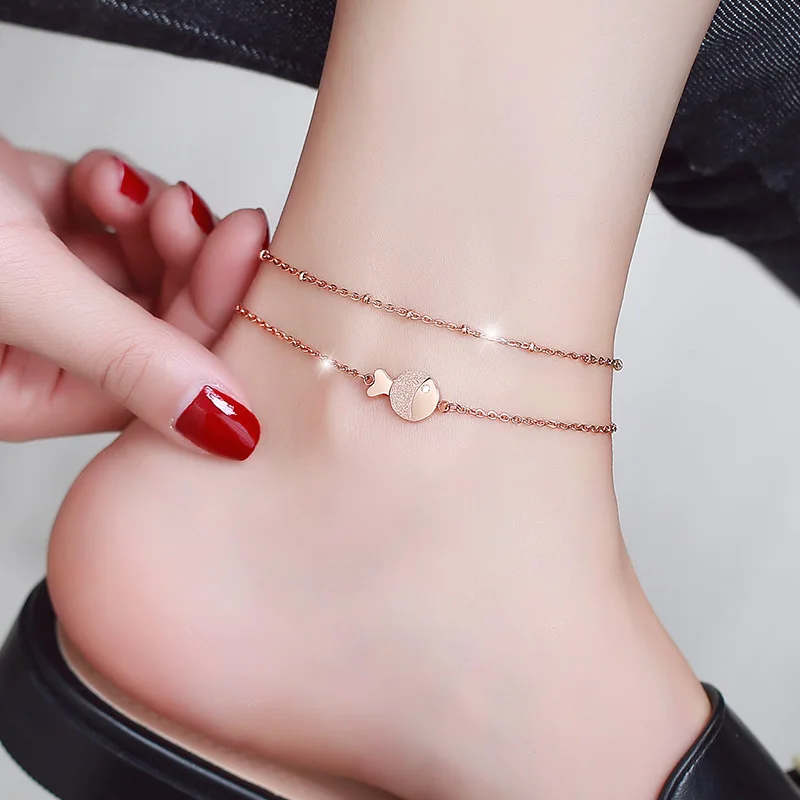 Clown Fish Anklet for Women Teens Girls Charm Cute Rose Gold Color 316L Stainless Steel Jewelry Summer Beach Wholesale(GA108)