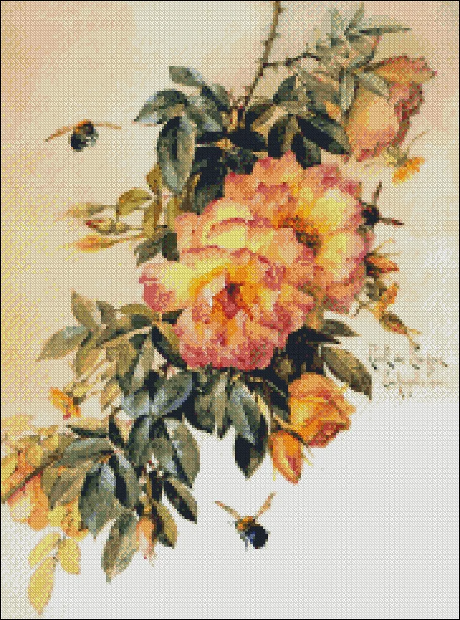 Embroidery Counted Cross Stitch Kits Needlework - Crafts 14 ct DMC Color DIY Arts Handmade Decor - Roses and Bumblebees 2