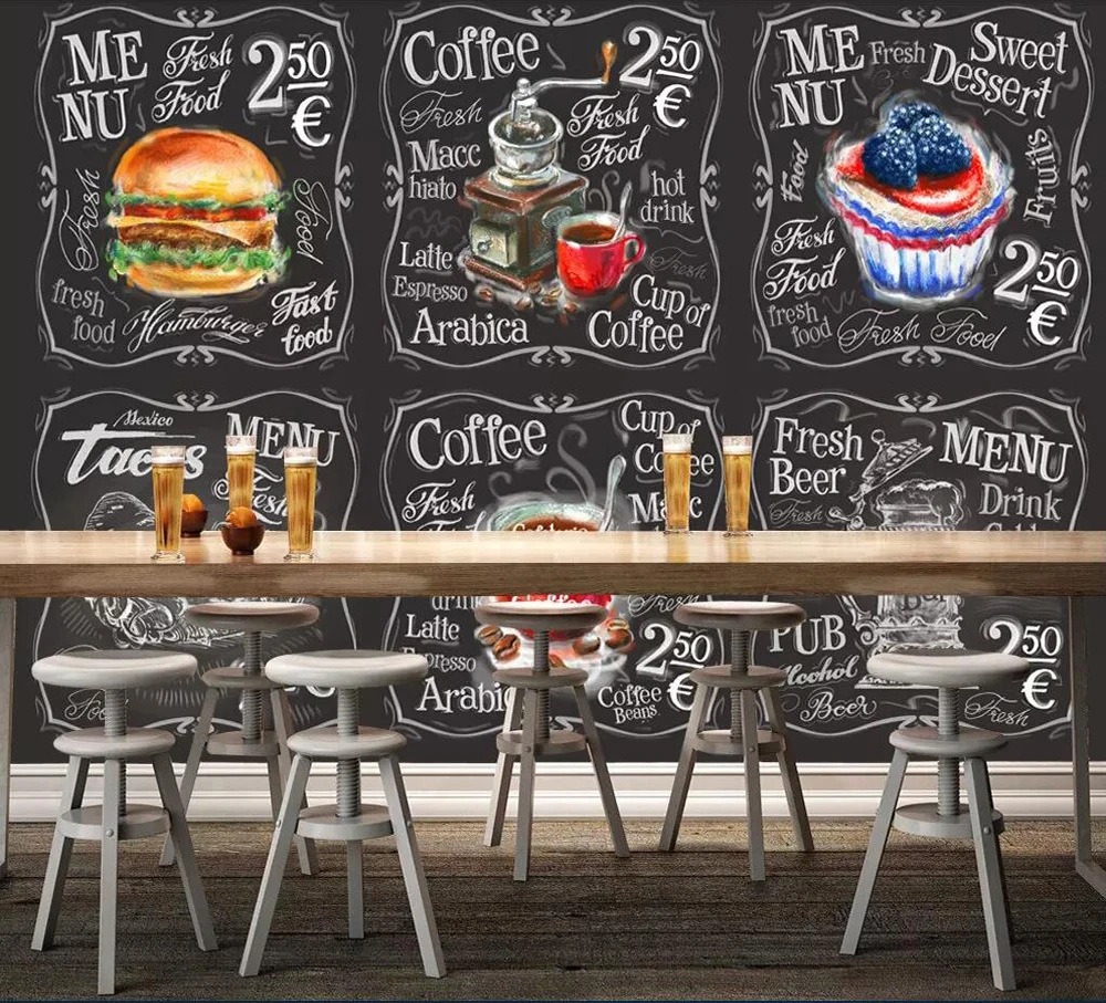 

Commercial wallpaper Blackboard style fast food restaurant cafe background wall