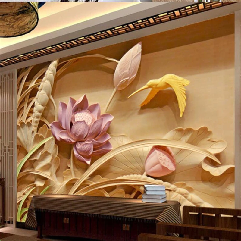 wellyu  papel de parede Custom wallpaper   Wood carvings Frescoes TV background wall background painting  photo wallpaper