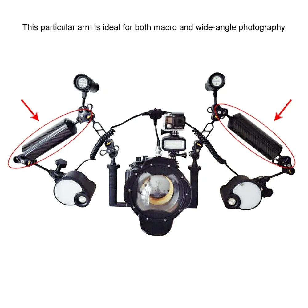 Puluz-fibra de carbono flutuar flutuabilidade, braço aquático, dupla bola flutuante braço, câmera de mergulho, bandeja subaquática para GoPro e