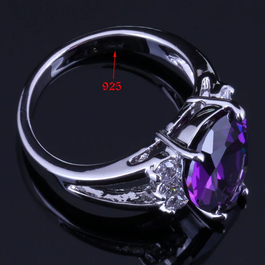 Fetching Purple Cubic Zirconia White CZ Silver Plated Jewelry Sets Earrings Pendant Chain Ring V0326