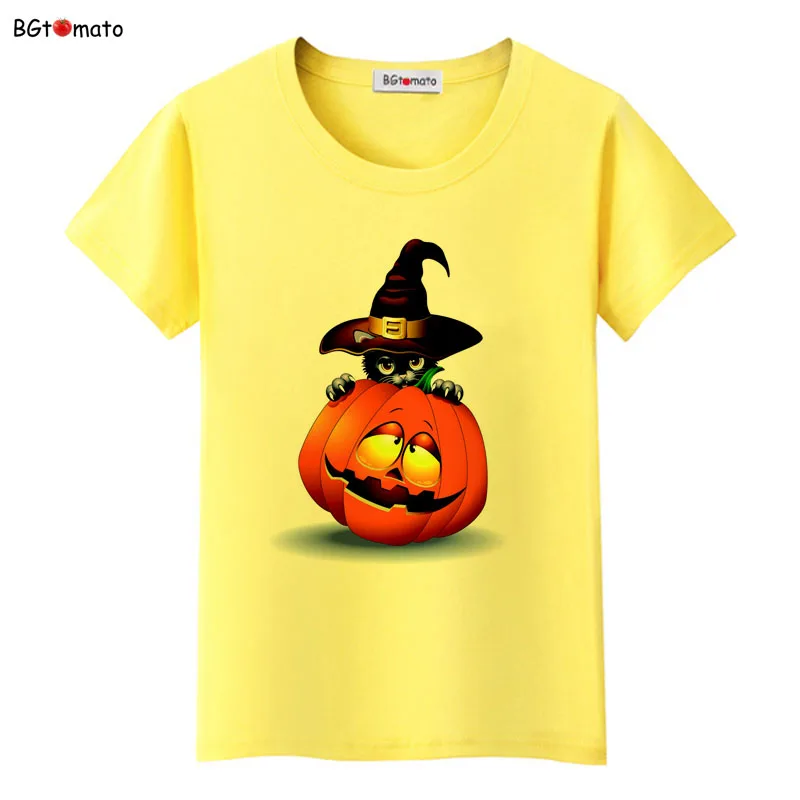 

1BGtomato Halloween cat pumpkin t shirt women favorite lovely cat shirts Popular brand tee shirt trend top tees