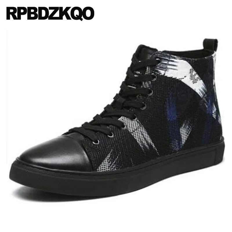 Casual Zipper High Top Pattern Men Fashion Designer Sneakers Booties Black Ankle Trainer Men's Shoes Boots Canvas Fall Lace Up