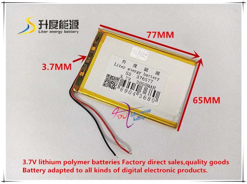 3.7V 3000mAH 376577 Polymer lithium ion / Li-ion battery for tablet pc mp3 mp4 GPS cell phone speaker