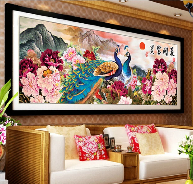 Needlework,DIY DMC Cross stitch,Set For Embroidery kit,fortune peony peacock bird flower Pattern Cross-Stitching,Wall Home Decro