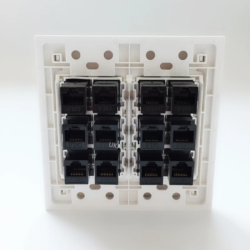 Wall Panel Plate With 12 Ports CAT6 CAT5E RJ45 Female Keystone Connector For Internet Ethernet LAN Plug Socket