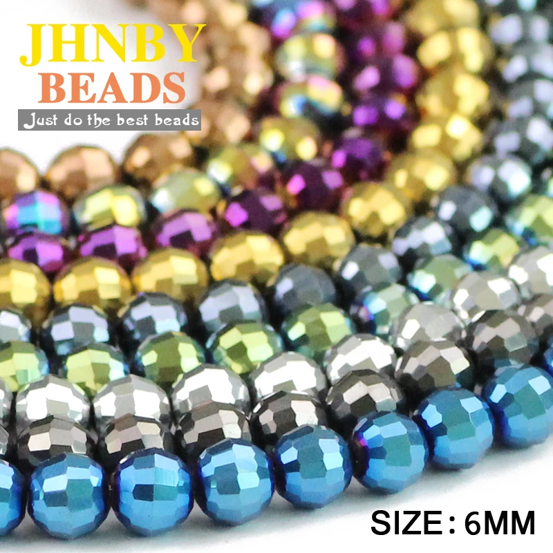 JHNBY 96 Faceted Football Austrian crystal beads 50pcs 6mm plated color Round Loose bead Jewelry bracelet accessories making DIY