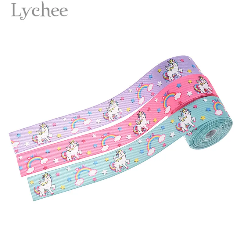 Lychee Life 5 Yards Unicorn Rainbow Grosgrain Ribbon Cartoon Ribbon DIY Sewing Material Supplies