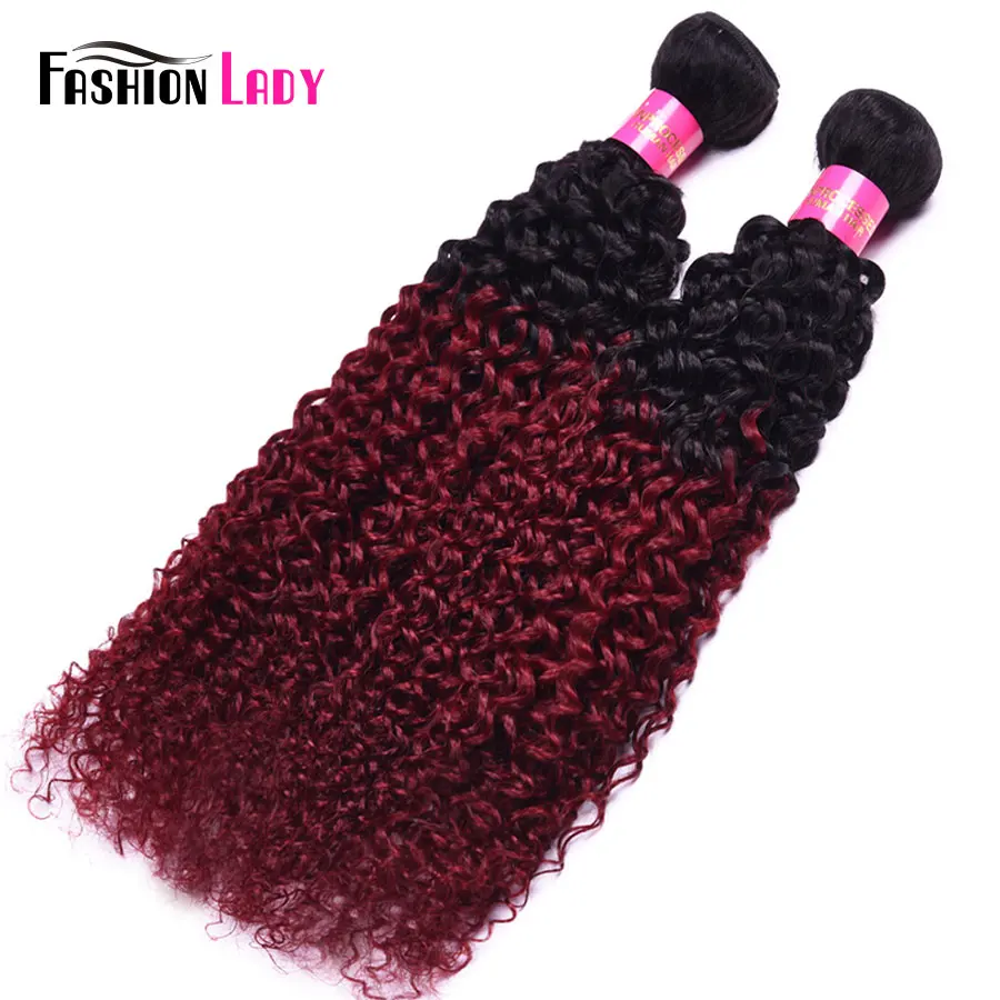 Fashion Lady Pre-Gekleurde Ombre Braziliaanse Haar 3 Bundels Two Tone Human Hair Weave 1b/burg Bourgondië Krullend haar Bundels Niet-remy