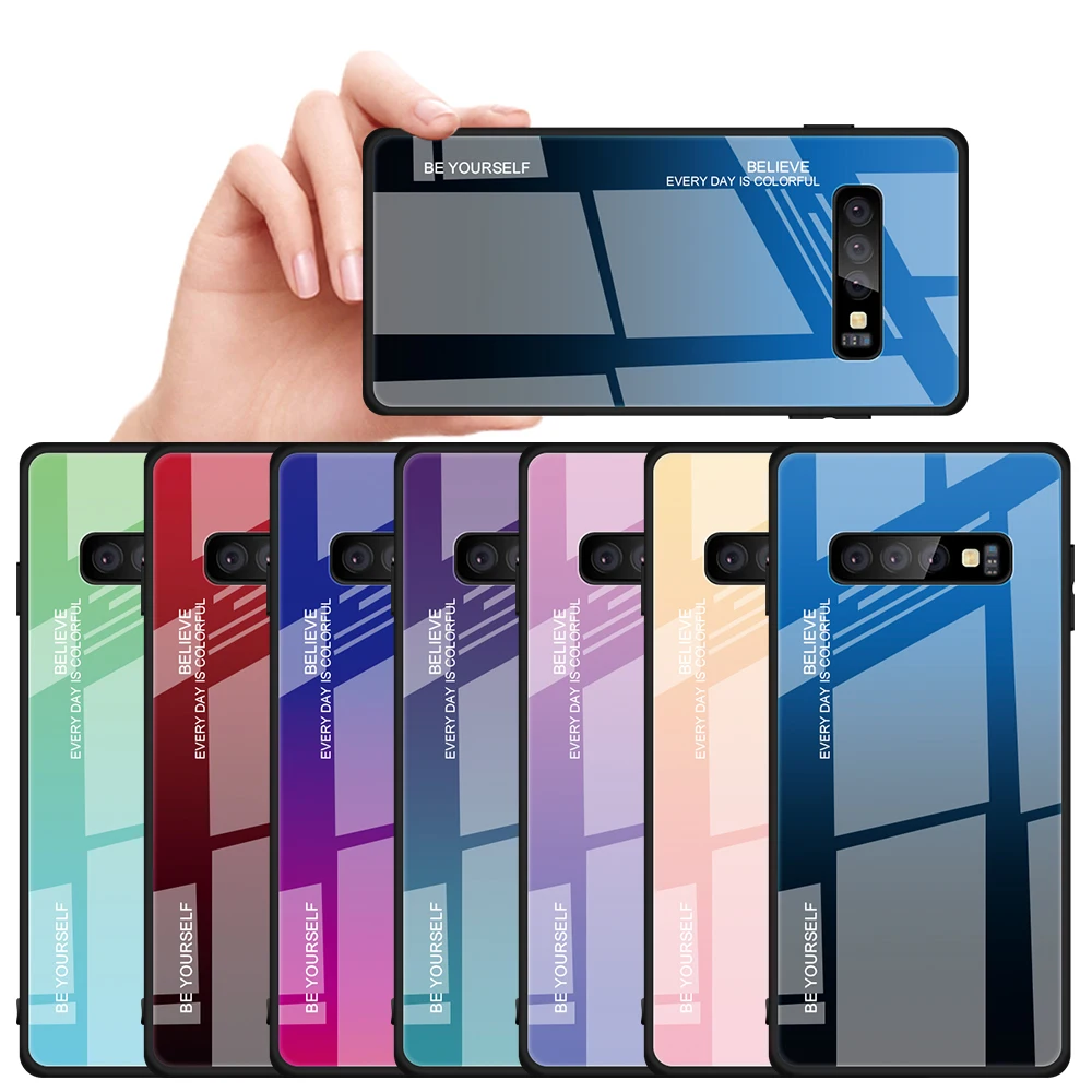 For Samsung Galaxy S10 Plus Case Hard Tempered Glass Fashion Gradient Protective Back Cover case For samsung s10e s10+ s10plus