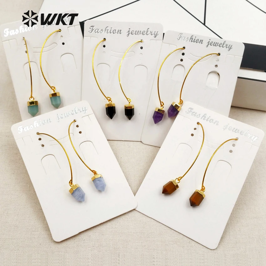 

WKT WT-E411 Wholesale 5pcs/Lot Elegant Women Earrings Colorful Natural Stone Sparkling Electroplated Jewelry for Party Gift