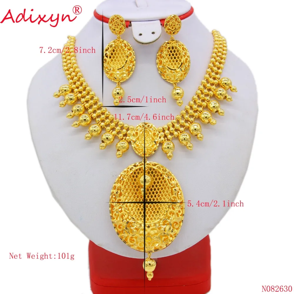 Adixyn India Exquisite Necklace/Earrings Jewelry Set for Women Gold Color Jewelry Ethiopian/African Wedding/Party Gifts N082630