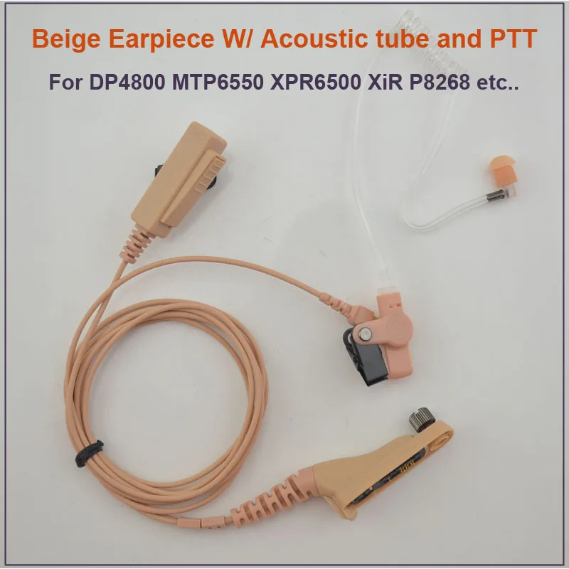 Color Beige 2-wired Earpiece Handsfree headset with Low Noise Acoustic tube & PTT (Push-To-Talk) for MOTOTRBO DP4800 MTP6550 etc