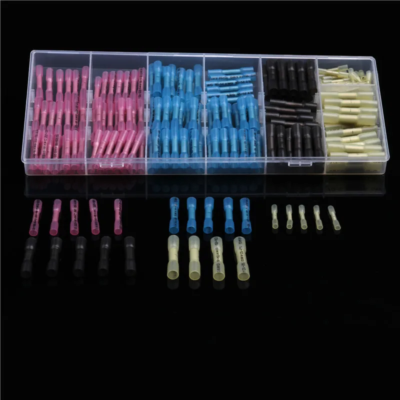 

200PCS Assorted Waterproof Heat Shrink Insulated Electrical Wire Cable Butt Crimp Terminal Connectors Kit with Plastic Box