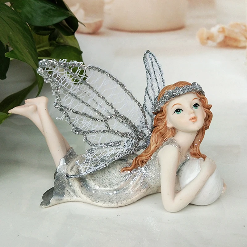 fairy garden angel outdoor Fairy Fairies Silver Elf Stautes Home Decoration Wedding Gifts car decoration